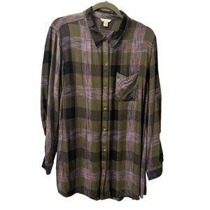 Cato Plaid Button Down Shirt Olive Green Pink Sz 18/20W